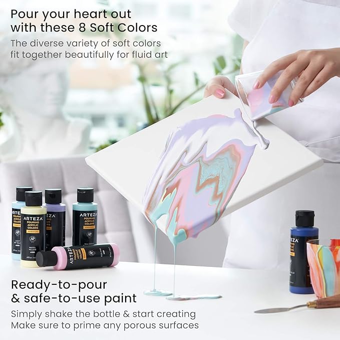 ARTEZA Acrylic Pouring Paint Set, 8 Pastel Colors, 4 oz Bottles, High-Flow Paint - Image 5
