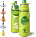 Tennis Water Bottle - 20oz Insulated Misting Water Bottles Stainless Steel 3D Textured - Tennis Accessories Gift for Kids