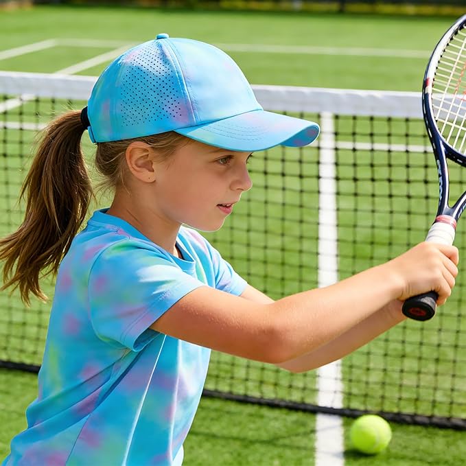 Little Girls Criss Cross Ponytail Hat Toddler Reflective Baseball Cap Kids Quick Dry Summer Sports Hats Age 3-8