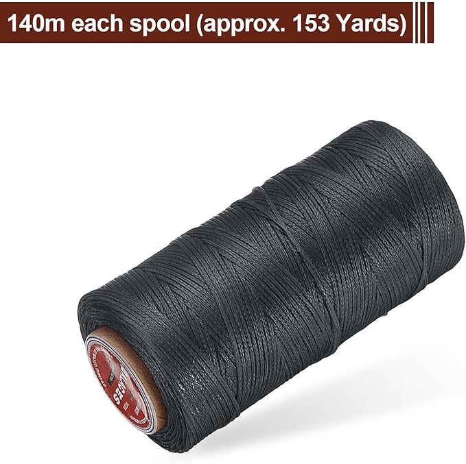 uxcell Flat Leather Sewing Waxed Thread, 140m / 153 Yards Polyester Wax String - Image 3