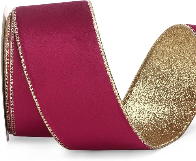 Ribbli Burgundy Velvet Wired Ribbon 2.5 Inch Burgundy Velvet by Ribbli