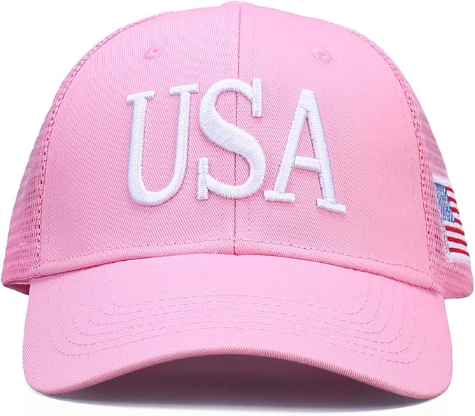USA Trucker Hat for Men & Women American Flag Cap Adjustable Baseball Cap Mesh Snap Patriotic 3D Embroidered Cap
