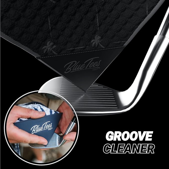 Blue Tees Golf Premium Magnetic Towel - Super Strong Magnet - Microfiber Waffle Design - Silicone Brush - Groove Cleaner - Bag Buckle - Standard & Caddy Sizes