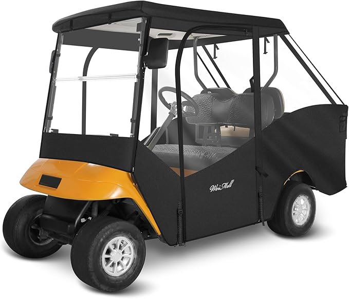 Golf Cart Enclosure 4 Passenger for EZGO TXT Short Roof 2+2 4-Seater Waterproof Windproof Driving Rain Cover 4-Sided Clear Windows Roll-up Door Black