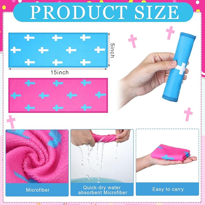 Tegeme 6 Pcs Cross Baseball Towels Cross Sports Pocket Towels 5 x 15 Inch Microfiber Sweat Sport Rags Absorbent Wipes for Players Coaches Blue Pink Set Training Workout Games Gift