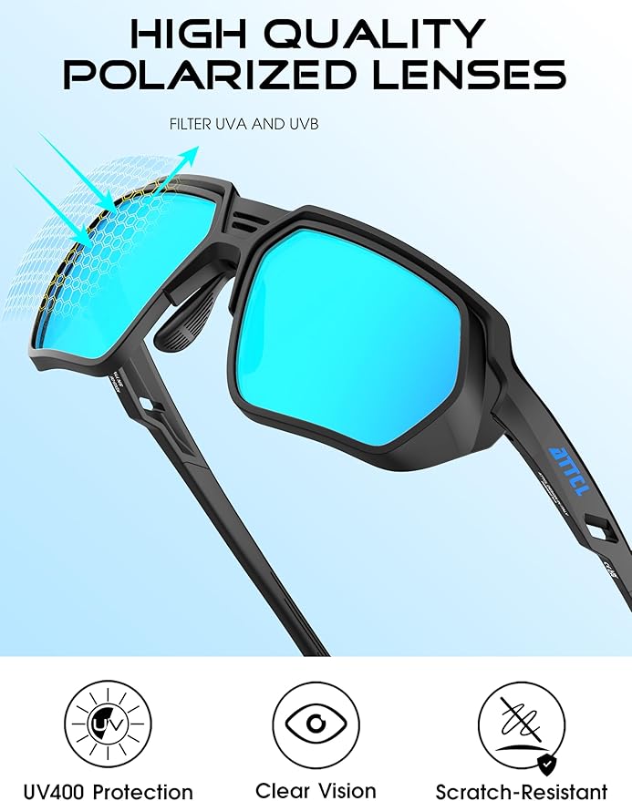 ATTCL Sports Polarized Sunglasses for Men: Womens UV400 Protection, Lightweight Wrap Around TR90 Frame for Fishing Golf