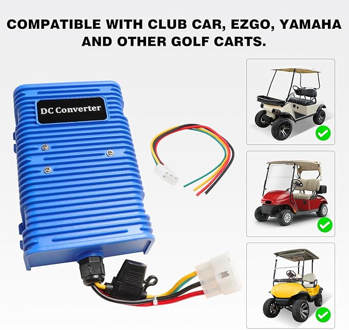 Roykaw Golf Cart Voltage Reducer Regulator,36 or 48V to 12V DC Converter,30A/350Watt, Universal Compatible with EZGO, Club Car, Yamaha and Most Golf Carts