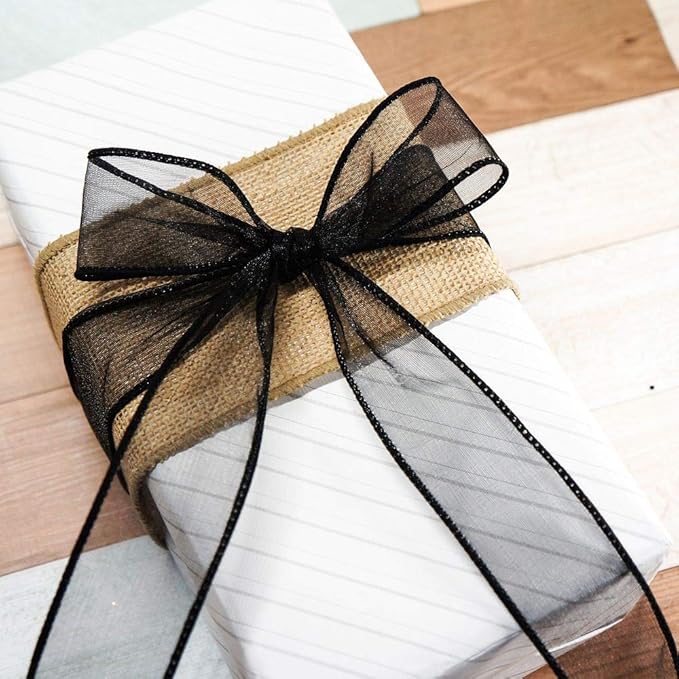 CT CRAFT LLC Sheer Organza Wired Ribbon 1.5" x 25 Yards x 2 Rolls Black - Image 5