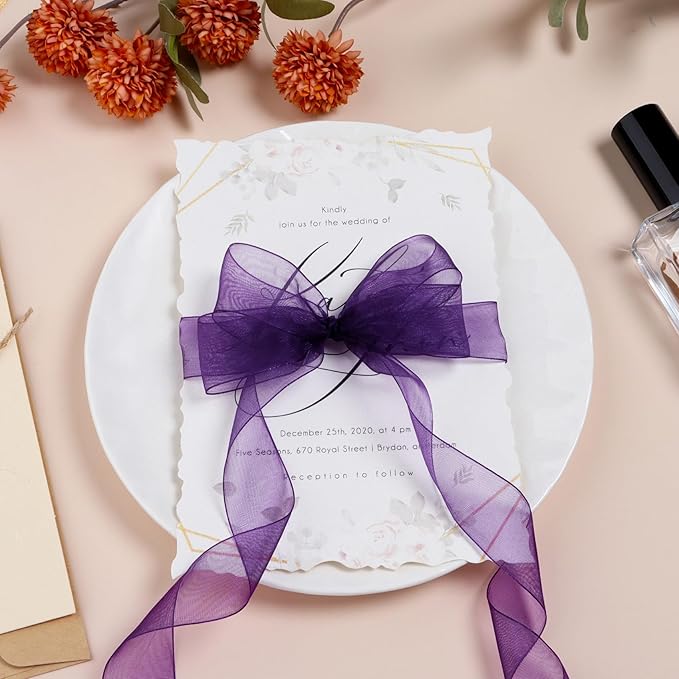 Ribbon for Gift Wrapping 3/4 inch Purple Sheer Organza Ribbon for Flower - Image 4