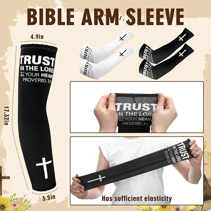 Shyyween 6 Pairs Faith Cross Arm Sleeves Religious Compression Arm Sleeves for Men Women Basketball Baseball Football for UV