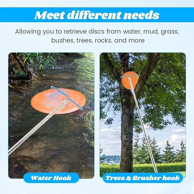 16 Feet Disc Golf Retriever Pole, Telescopic Discs Retriever with Stainless Steel Frame and Carry Bag, Extendable Disc-Golf Grabber Accessories Grabber for Tree, Bushes & Water