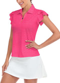 Soneven Womens Petal Sleeve Golf Shirts Moisture Wicking Lady Golf Apparel Print Tennis Sport T Shirt