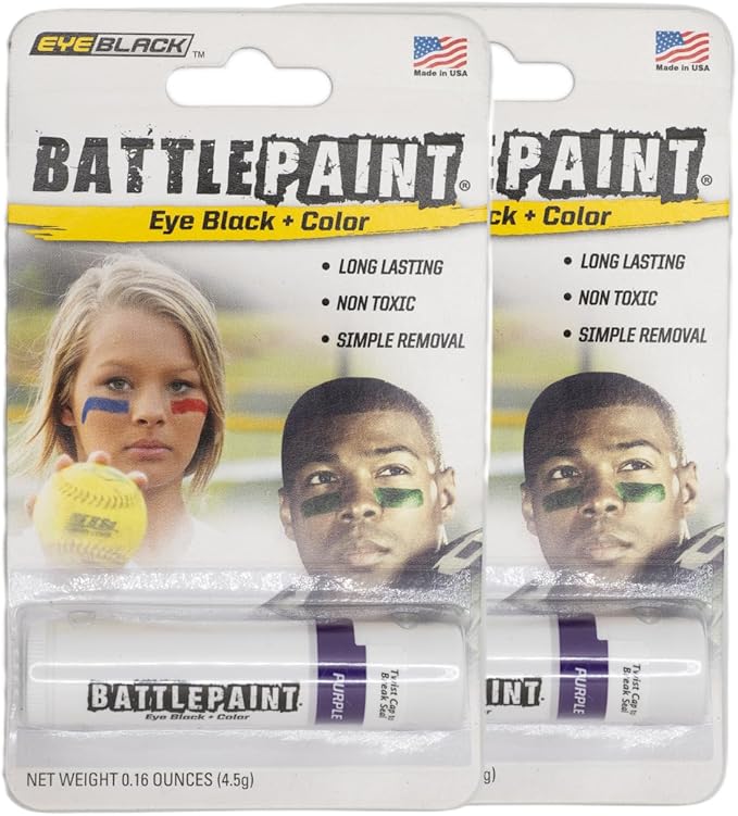EyeBlack BattlePaint – Bright Colored Under Eye Black Grease for Pro Athletes and Super Fans – Baseball, Softball, Football – 2 Sticks