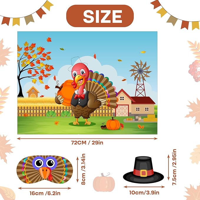 ASTARON Pin The Hat on Turkey Thanksgiving Pin The Tail Party Games Activities - Image 2