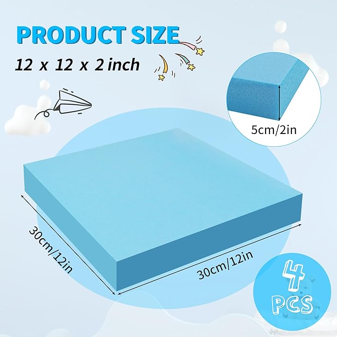 LuckyFoam Blue 4 Pack 12x12x2 inch Foam Sheets 2 Inch Thick Polystyrene - Image 2