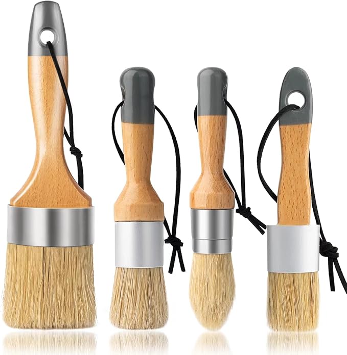 Chalk and Wax Paint Brush Furniture Set of 4, Small Round and Large Oval Brush by YiBaiBrush