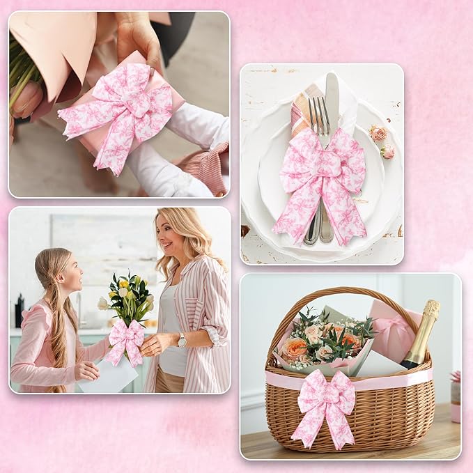 Pink Floral Bow Wired Edge Ribbon Chinoiserie Flower Bowknot Fabric Ribbon - Image 7