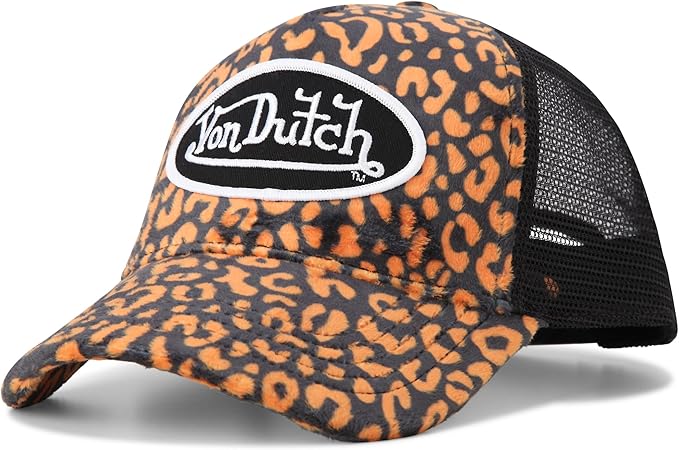 Von Dutch Unisex Trucker Hat - Velvet Curved Bill Mesh Back Retro Classic Adjustable Snapback Baseball Cap for Men and Women