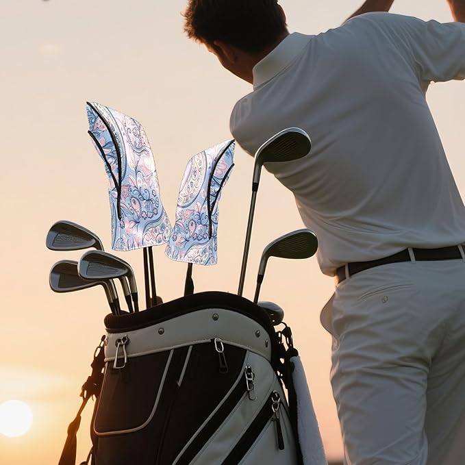 Golf Headcovers Fits Driver Hybrid Fairway 3/5 Wood, Waterproof PU Leather Golf Club Protector, Ideal Sports Accessories & Golfer Gift Colorful Geometry