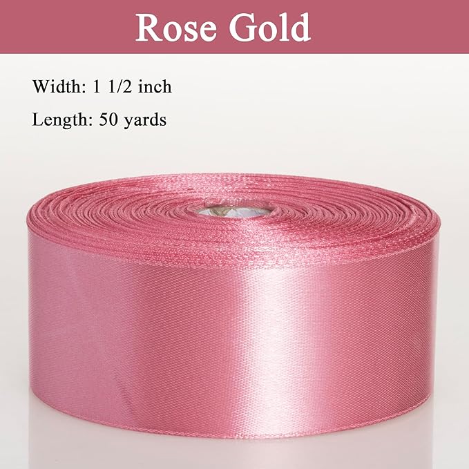 1 1/2 Inch Rose Gold Solid Satin Ribbon, 50 Yards Craft Fabric Ribbon - Image 3