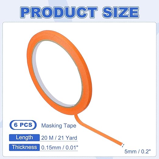 MECCANIXITY Masking Tape 0.2 Inch x 21 Yard Painter's Tape Orange Paint Tapes - Image 2