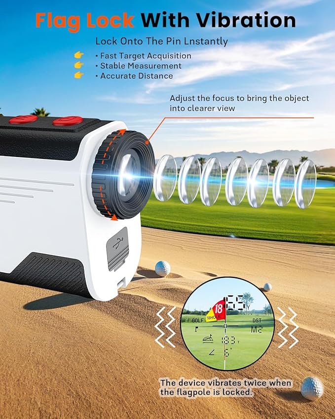 Golf Rangefinder with Slope - 1300/1500 Yards Laser Range Finder for Golf & Hunting, 7X Magnification, High-Precision Flag Locking Vibration, Rechargeable, IP54 Waterproof, Built-in Magnetic Strip