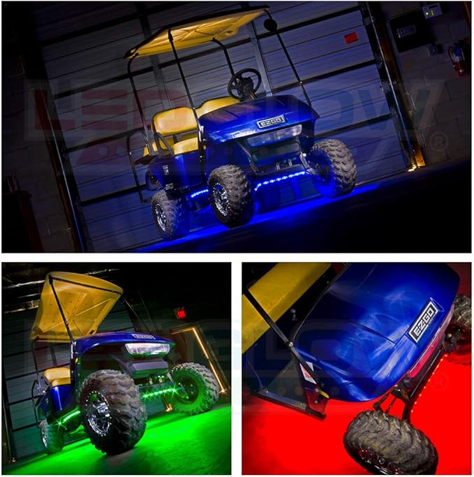 LEDGlow 4pc Standard Million Color LED Golf Cart Underglow Underbody Neon Lighting Kit Fits EZGO, Yamaha, Club Car, ICON, Evolution, Tomblerin, Star EV - Flexible Tubes - Previous Generation Model
