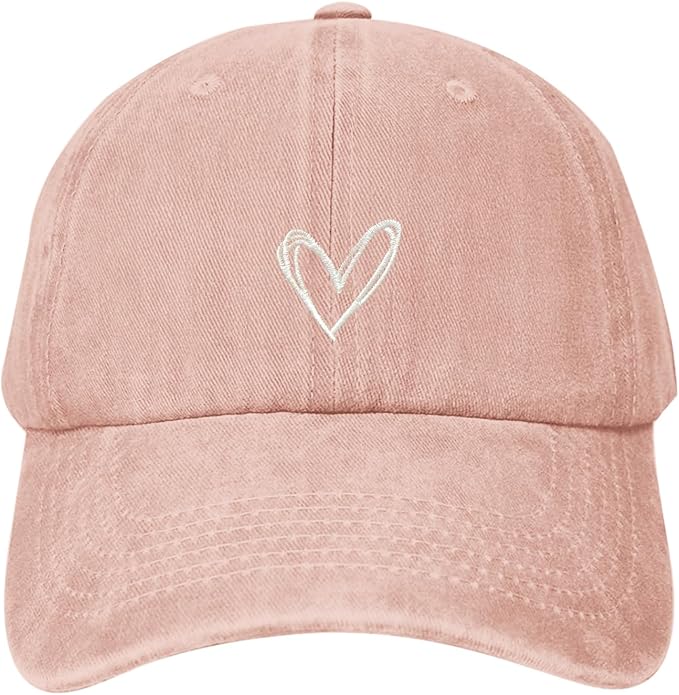 Pairxily Vintage Heart Embroidered Baseball Cap Distressed Adjustable Hat for Women Low Profile Dad Hats Unisex Cotton Cap