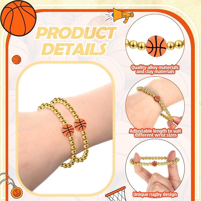 Tondiamo 24 Pcs Cheer Baseball Softball Soccer Basketball Football Tennis Bracelets Gifts Bulk Beaded Stretch Bracelets Charm Gifts Sport Jewelry Party Favors Supplies
