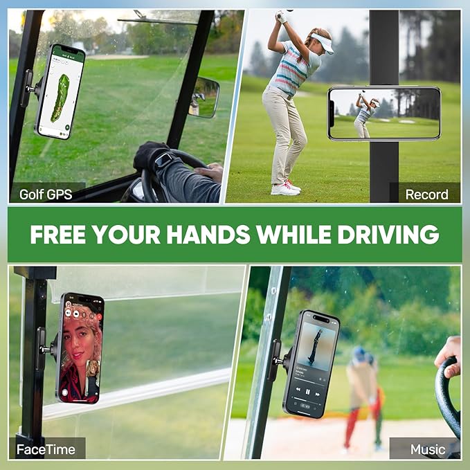 Magnetic Golf Cart Phone Holder, Strong N52 Magnets, Compatible with MagSafe iPhone 12-17, Fits EZGO/Club Car/Yamaha, Golf Gifts for Men Women, Stocking Stuffers Gift, Golf Cart Accessories Essentials
