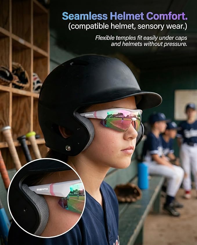 maivnz Youth Baseball Sunglasses for Boys and Girls Ages 6-12, Kids Sports Glasses for Softball Cycling, Helmet Compatible