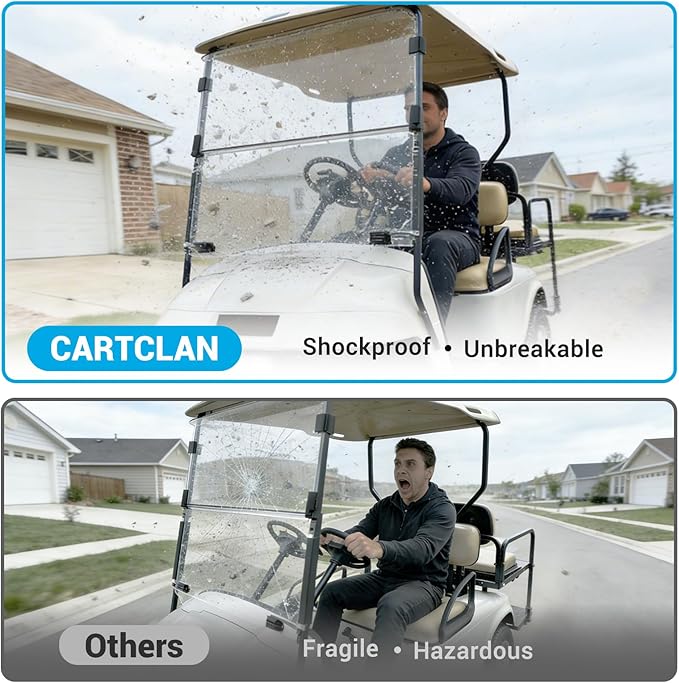 EZGO TXT Windshield, EZGO Windshield for Golf Cart Suitable for 1995-2013 EZGO TXT Model, PC UV Resistant, Foldable Golf Cart Windshield Replacement with Windshield Clips