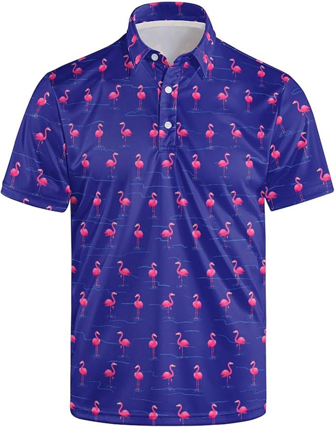 Golf Polo Shirts for Men Funny Print Short Sleeve Golf Shirts Performance Golf Polos