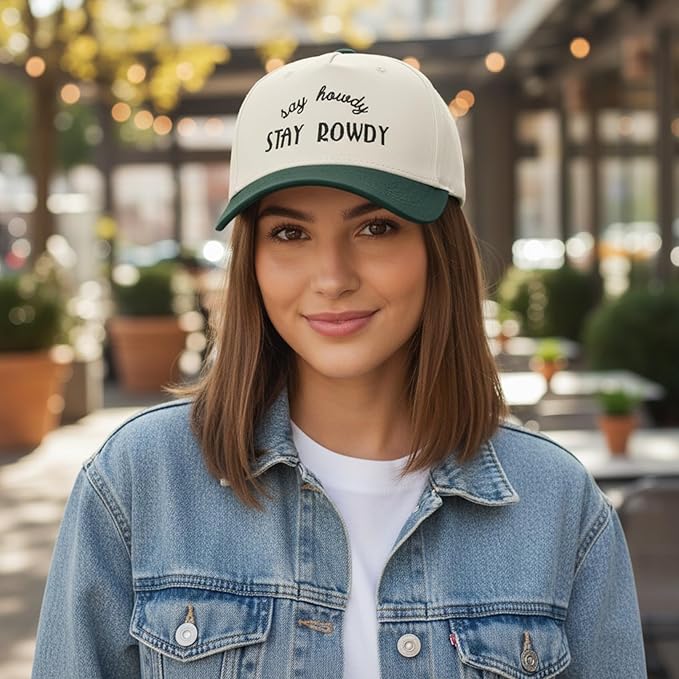 Two-Tone Cotton Baseball Cap with Embroidered Western Sayings - Adjustable Cowboy Style Hat for Men and Women