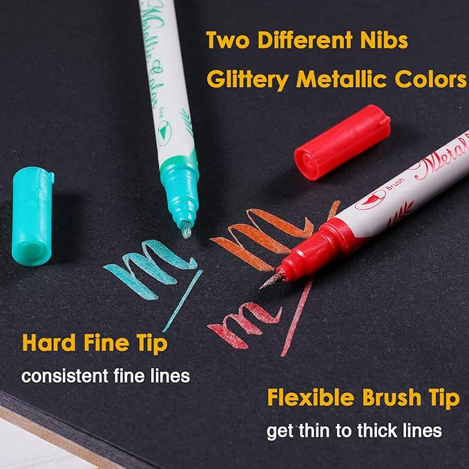 Sunshilor Metallic Markers Dual Tip Metallic Marker Pens Brush and Fine Point - Image 4