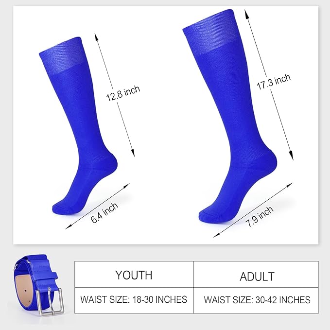 XZQTIVE Baseball Softball Socks and Baseball Softball Belt Combo Set Knee-High Soccer Socks for Kids Youth Adult