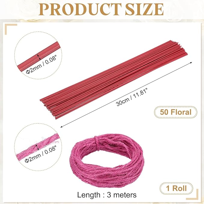 uxcell 50Pcs 2 Gauge Floral Wire, 11.81" Length Flower Stem Wires - Image 2