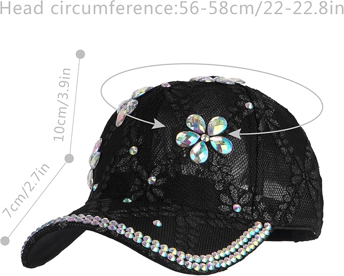 Hoce Fashion Rhinestone Denim Baseball Cap Studded Bling Hat for Women