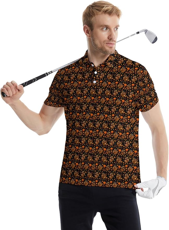 HUURAY Funny Golf Polos for Men Funny Print Short Sleeve Shirts Quick Dry Polo Shirts Hawaiian Shirt Performance Golf Outfits