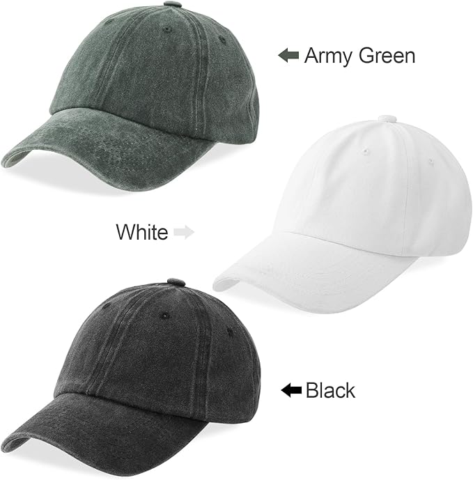 MEINICY 3 Packs Washed-Cotton Plain Baseball Cap, Vintage Adjustable Dad Hats Gift for Men/Women,Unstructured
