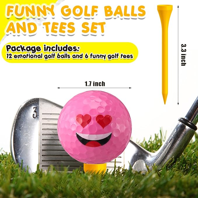 MiniInflat 19 Pcs Funny Golf Balls Set for Kids Adults Includes 12 Emoticon Practice Balls 6 Tees and Gift Box Novelty Golf Accessories for Men Women Birthday