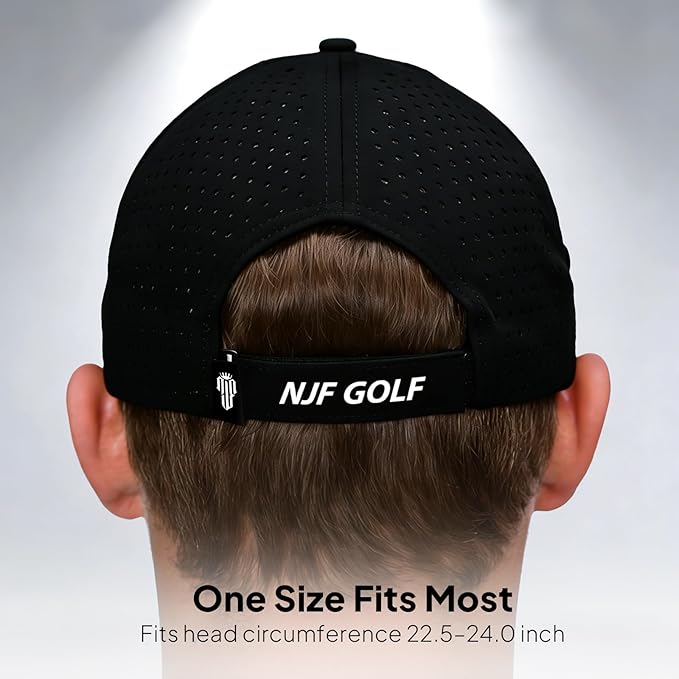 NJF Golf Hat Men - Breathable Mens Golf Hats, Adjustable Rope Hook and Loop Style Cap, Convenient Cap with Tee Holder