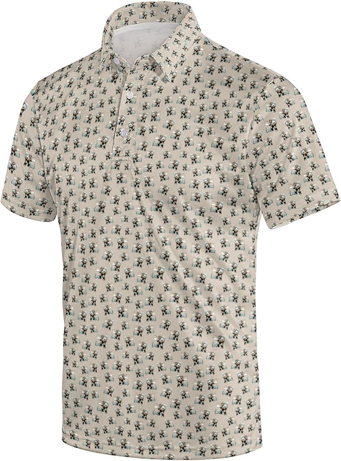 Golf Polo Shirts for Men Funny Print Short Sleeve Golf Shirts Performance Golf Polos