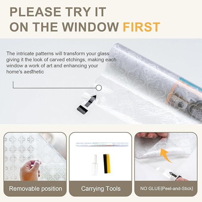 Window Privacy Film Decorative for Front Door, Bathroom Static Cling Stained - Image 8
