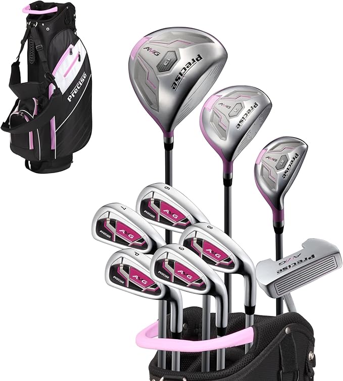 Precise AMG Women's Golf Clubs Full Set – Petite, Regular & Tall Sizes | Beginner & Intermediate | Right Handed | Driver, Fairway, Hybrid, Irons, Putter & Stand Bag