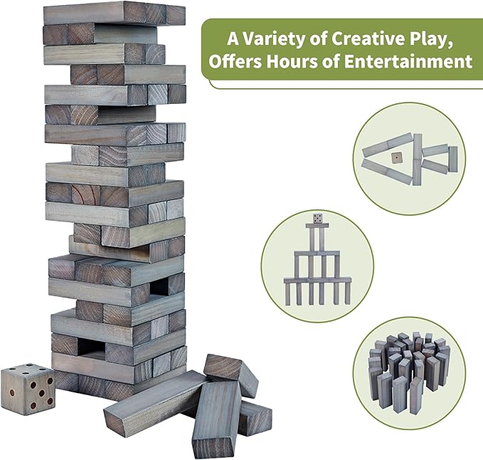 ApudArmis 54 PCS Tumble Timber Set Up to 3.2FT, Pine Wooden Tumble Tower Game - Image 7