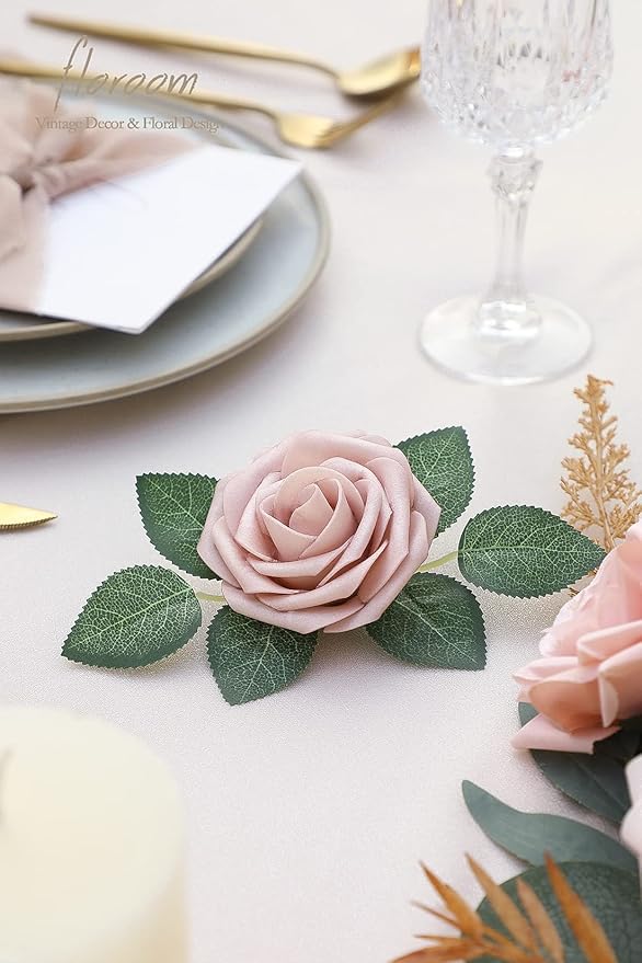Floroom Artificial Flowers 25pcs Real Looking Shabby Blush Foam Fake Roses - Image 5
