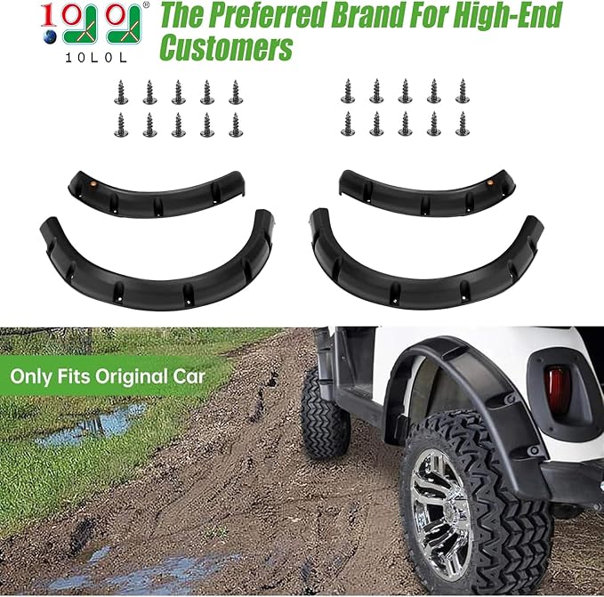 10L0L Golf Cart Front Rear Fender Flares for EZGO RXV 2008-2015 Gas & Electric, with Stainless Steel Screws, Set of 4(Not fit modified models)