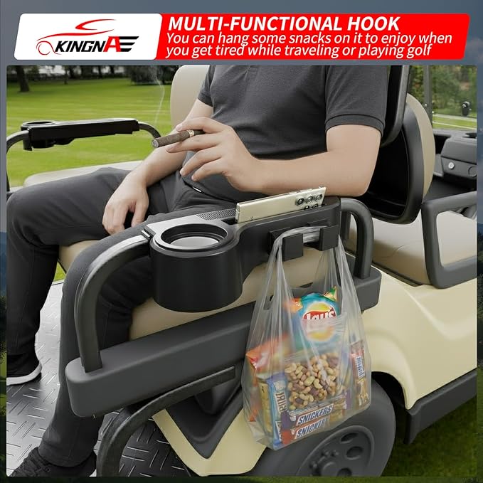 Golf Cart Armrest Equipped with Cigar Rest Cup Holder Phone Holder Universal Fit for EZGO/Club Car/Yamaha and More, Fit 1.0" or 1-1/4" Square Tube Frame (A Tasteful Addition to Your Ride)