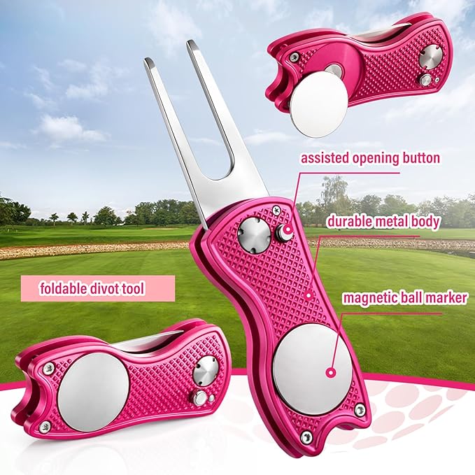 Liliful 12 Pcs Golf Accessories Kit, Include Golf Ball Bag with Hook Towel Tees Magnetic Ball Marker Divot Tool Cleaner Brush for Women Man Gifts
